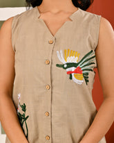 Cotton Classic Beige Embroidered Sleeveless Co-ord Set